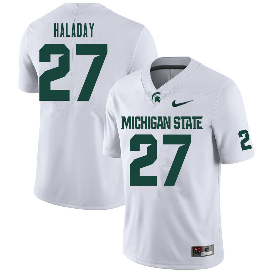 Men #27 Cal Haladay Michigan State Spartans College Football Jerseys Sale-White